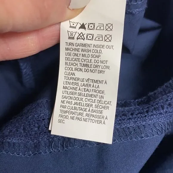 Lucky Brand Navy Long Sleeve Poplin Peasant Top - Picture 6 of 7